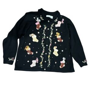 B.P. Design vintage Christmas sweater embellished stockings bling XXL